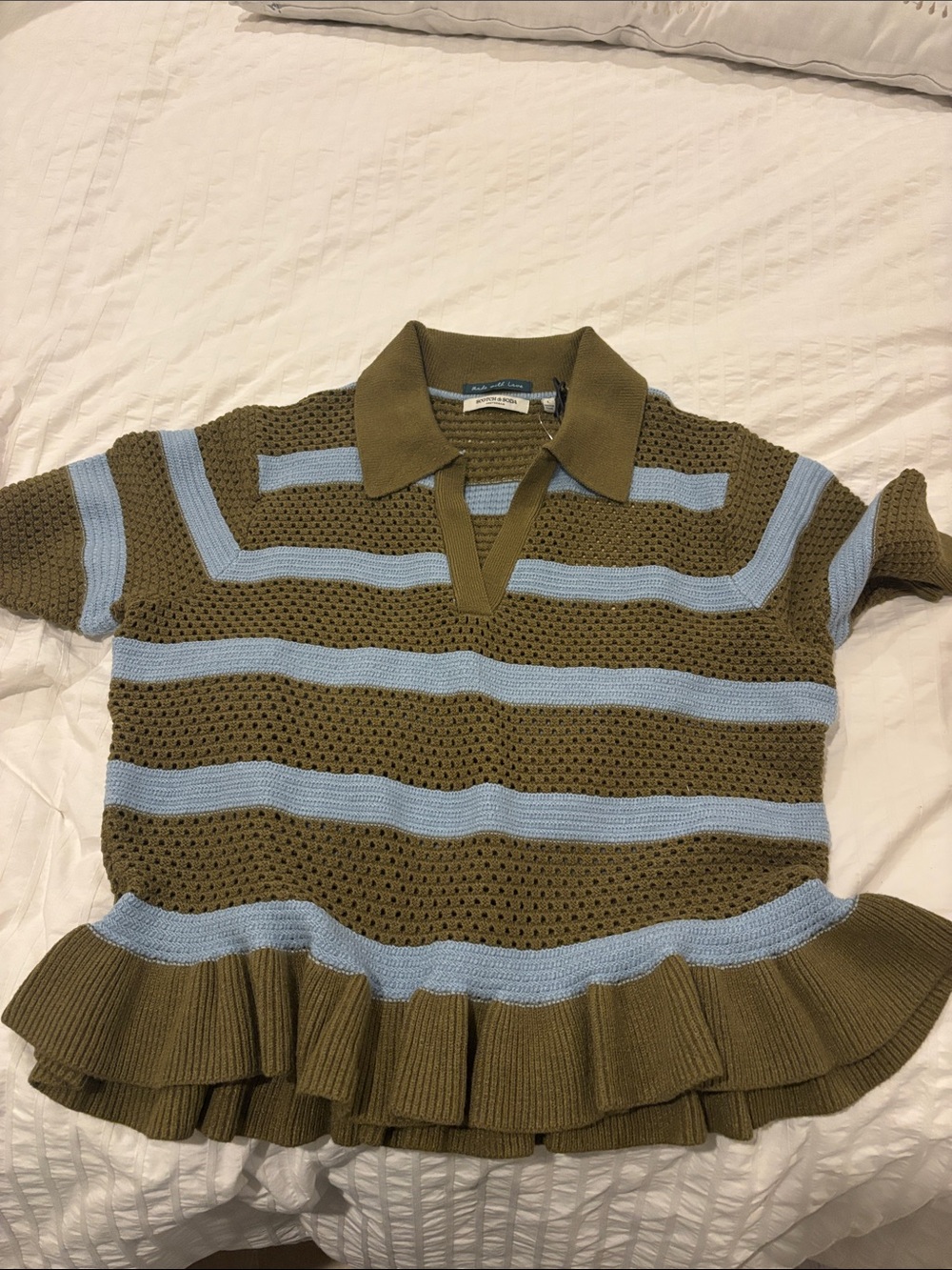 Scotch & Soda Olive Green and Light Blue Crochet Polo